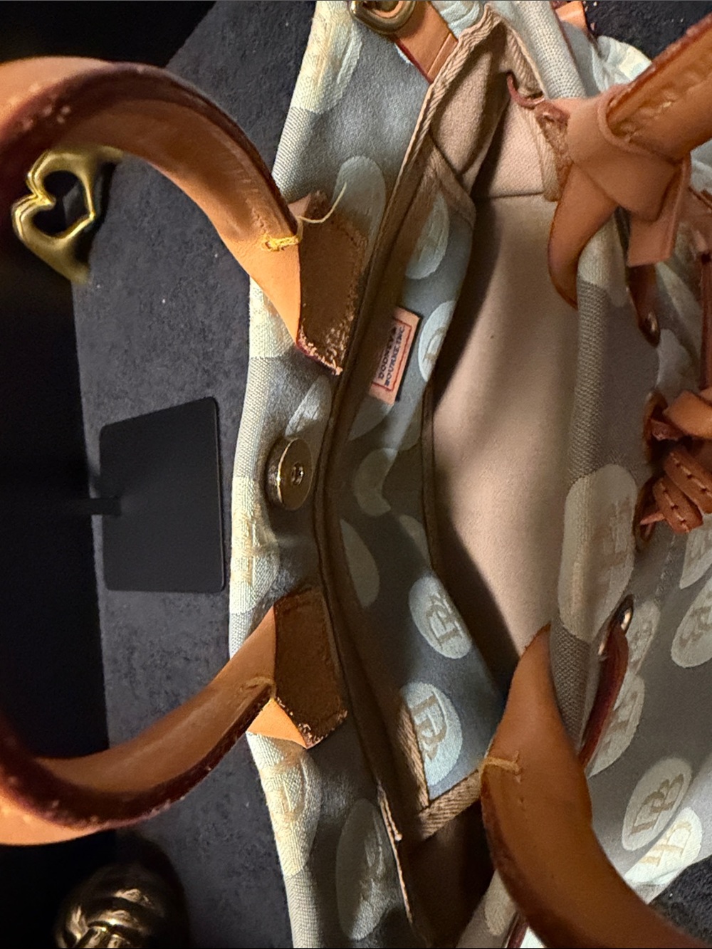 Dooney & Bourke Light Blue Canvas Satchel with Tan Leather Trim - Picture 7 of 8